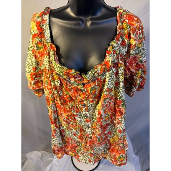 Roaman's Fall Colors Boho Top Shirt Blouse Short Sleeve Womens Plus Size 2X 20W - Picture 1 of 2